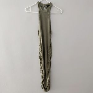 OLIVE GREEN MIDI RUCHED DRESS SIZE XS